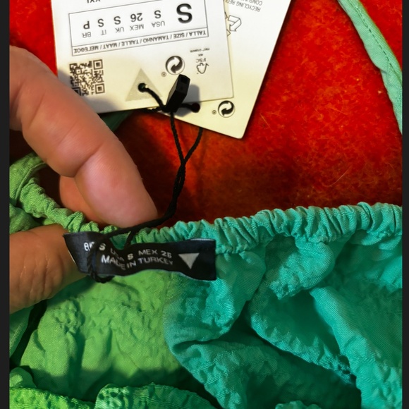 Zara oversized green textured tiered midi sun dress NWT - Picture 7 of 12